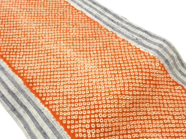 手織り紬絞り縞模様織出し名古屋帯